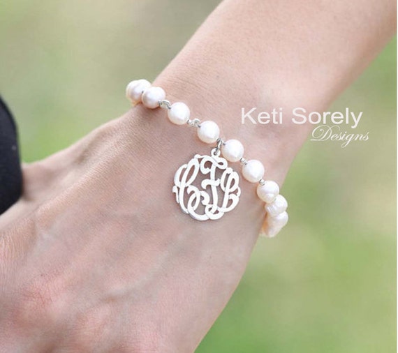 Monogram Initials Bracelet with Cultured White Pearls