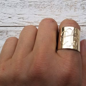 10K, 14K or 18K Engraved Large Monogram Ring with Your Initials - Monogram Tube Ring - Large Initials Band in Yellow, Rose or White Gold
