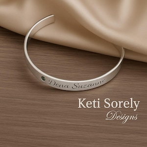 Pulsera tipo brazalete con nombres, fecha, iniciales y piedras de nacimiento en plata de ley, oro amarillo u oro rosa, brazalete para él y para ella, nombres de niños.