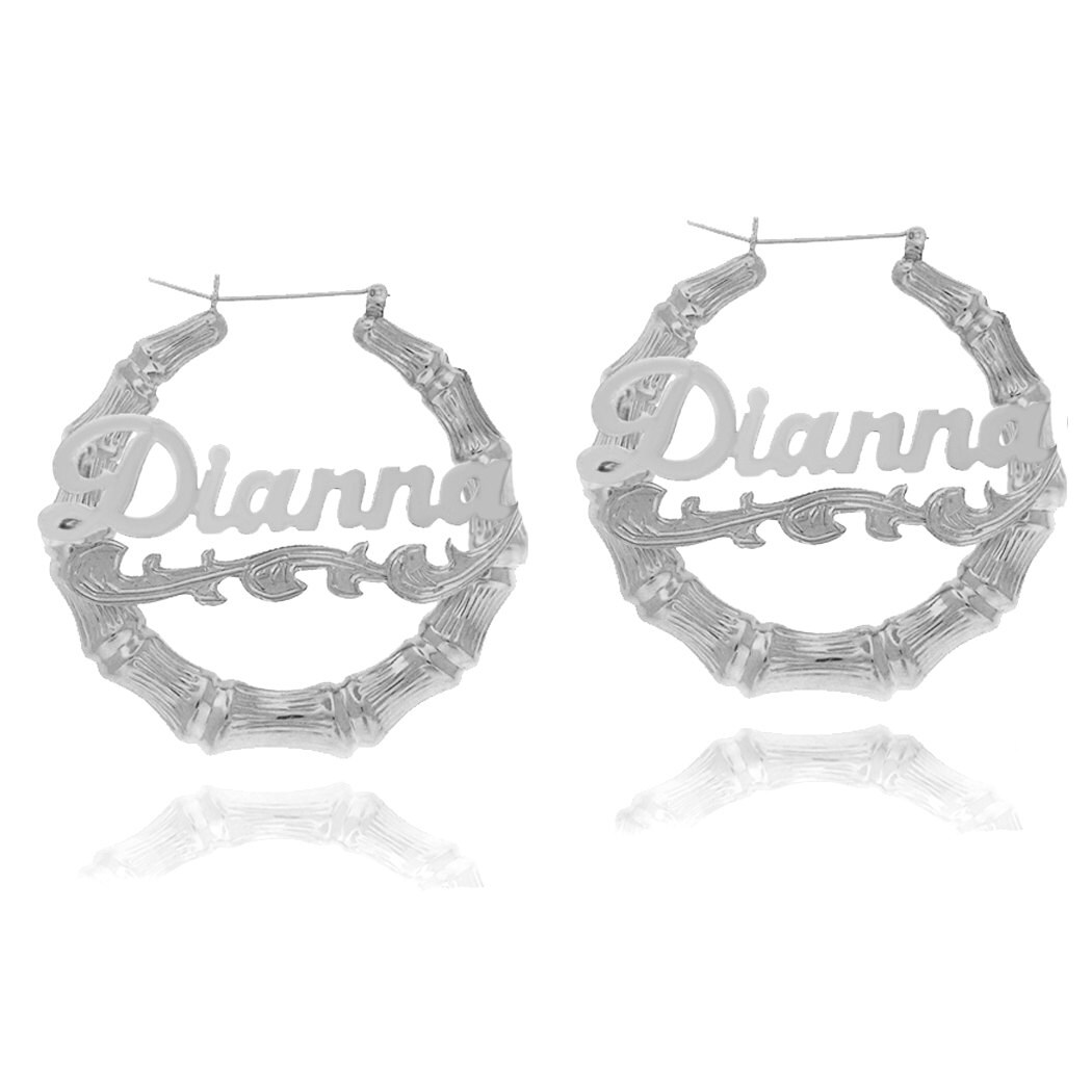 Silver bamboo name earrings Clearance