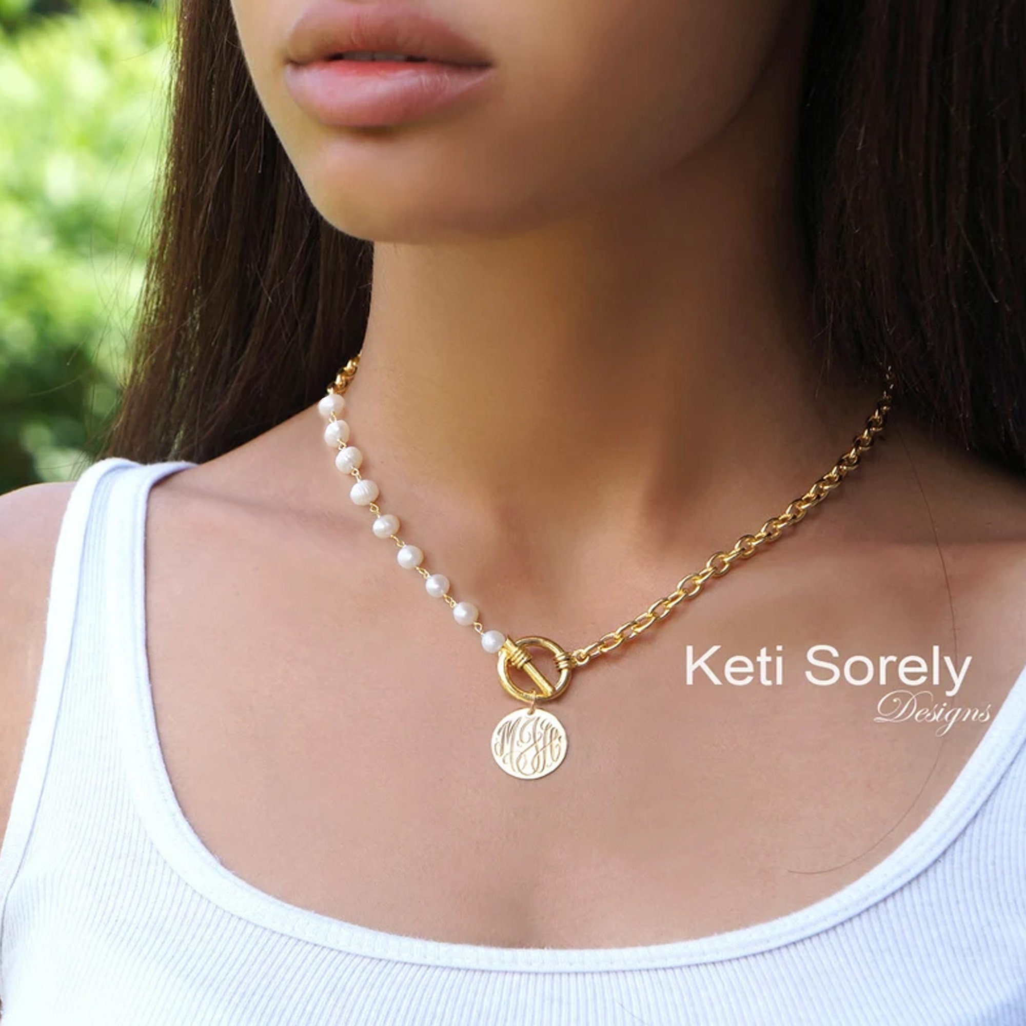 Natural Pearl Necklace With Monogrammed 