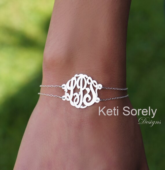 Double Chain Monogram Bracelet, Initials Bracelet or Monogram Anklet (Order  Any Initials) - Sterling Silver