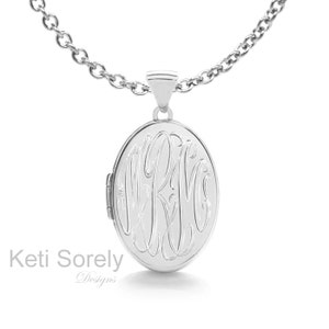 Engraved Oval Locket Necklace in Sterling Silver, Yellow Gold or Rose Gold, Monogram Initials Photo Locket, Engrave Message On Back image 2