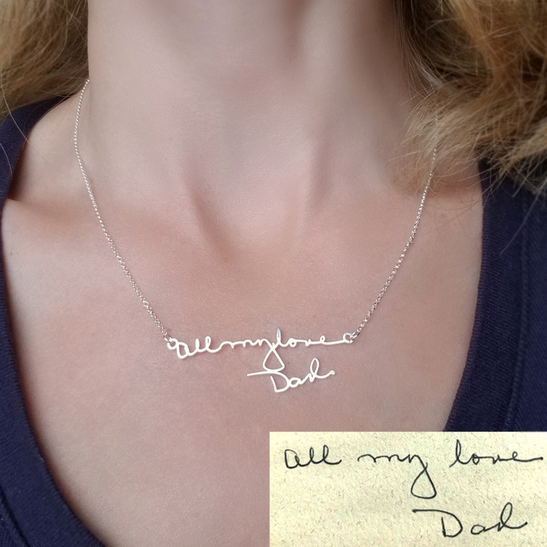 10K 14K or 18K Solid Gold Handwriting Necklace With Double Etsy