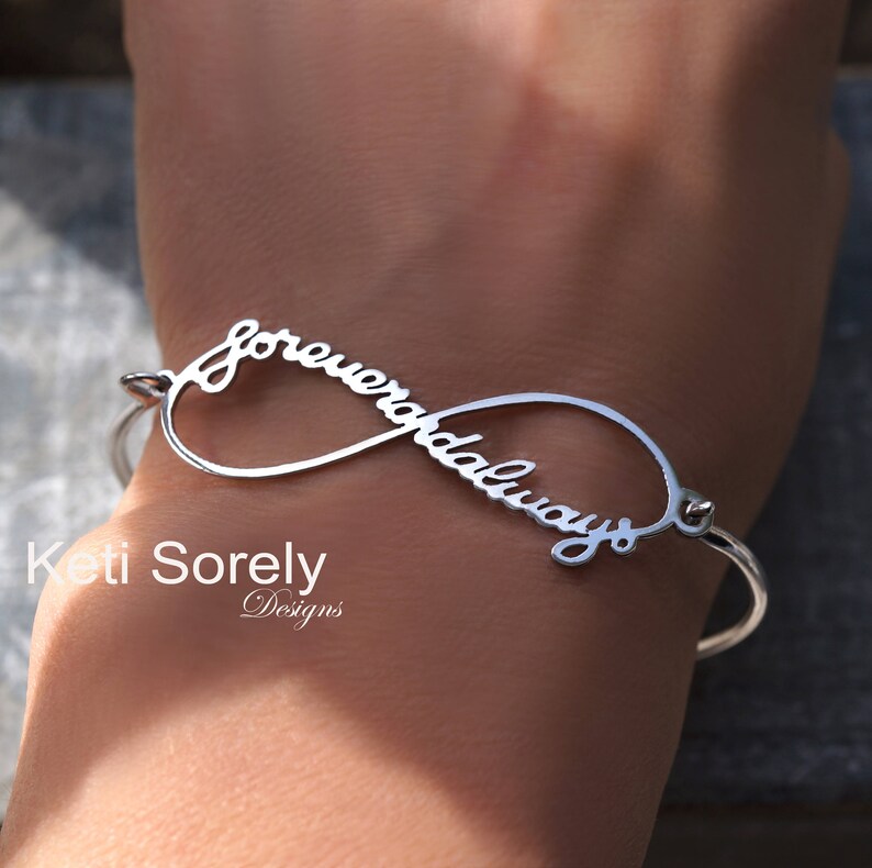 Signature Bangle Infinity Bangle with Your Handwriting Message Rose Or White Name Bangle Sterling Silver or Solid Gold: Yellow