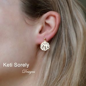 Personalized Monogram Earrings, Name Initial Earrings, Small to Large Sizes in Yellow Gold, Sterling Silver or Rose Gold image 4