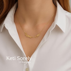 10K, 14K or 18K Solid Gold or Silver Personalized Names Necklace in Yellow, Rose Gold White Gold, His & Her Names or Kids Names Necklace.