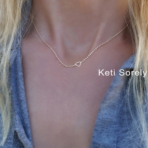 10K, 14K or 18K Solid Gold Dainty Heart  Necklace - Sideways Mini Heart in Yellow Gold, Rose Gold or White Gold, Stacking Necklace