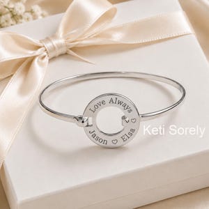 Custom Engraved Circle Eternity Bangle With Any Message, Names, Date or Initials.