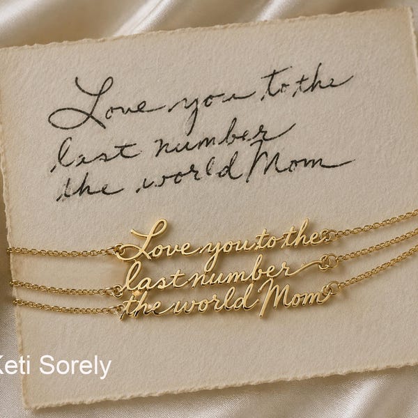 Custom Message Large Bracelet Made Using Your Handwriting, Triple Chain Solid Gold or Sterling Silver