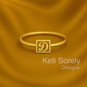 Anillo con inicial cuadrada con inicial recortada, anillo minimalista en plata de ley o oro macizo de 10 quilates, 14 quilates o 18 quilates: oro amarillo, rosa o blanco.