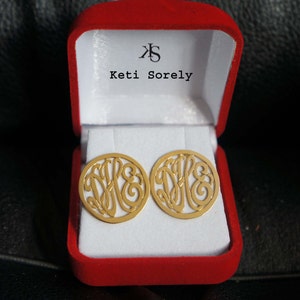 10K, 14K Solid Gold or Sterling Silver Monogram Initials Earrings With Frame, Personalized Stud Earrings, Gift For Wife, Girlfriend, Mother.