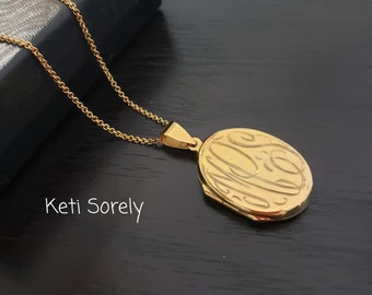 Custom Engraved Oval Monogram Locket, Small to Large Sizes, Engrave Your Initials Or Message on Back in Sterling Silver, Rose or Yellow Gold
