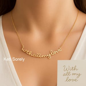 Handwritten Message Necklace in Sterling Silver, Inspirational Message Necklace Yellow Gold, Rose Gold, White Gold, Custom Message.