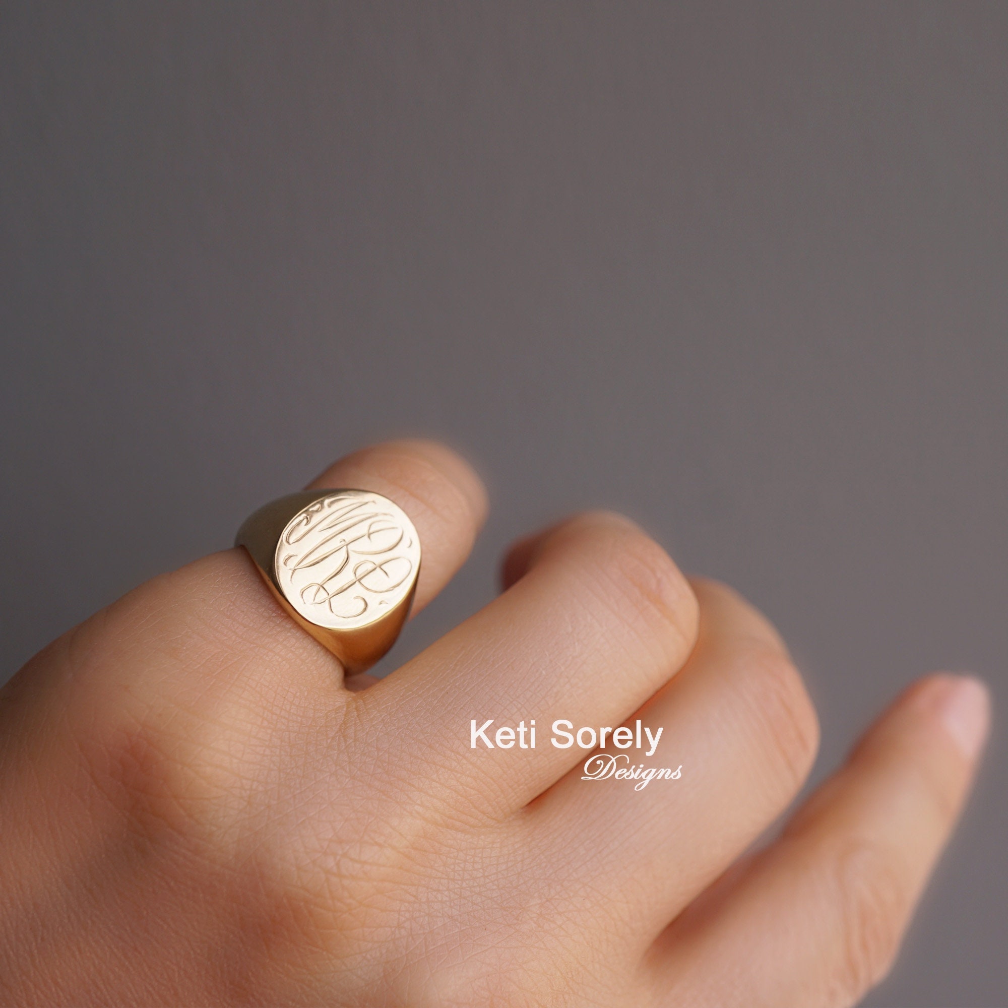 Signet Ring in Sterling Silver with Engraved Monogram - Handmade By AOL  Special