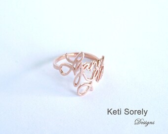 Double Name Ring in Sterling Silver or Solid Gold: 10K, 14K
