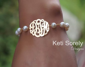 Natural Pearl Bracelet With Any Monogram Initials, Small To Large Size, Personalized for Wedding, Birthday, Mother&#39;s Day, Bridal Gift, Etc