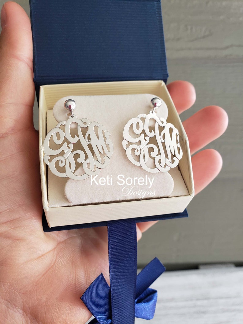 Personalized Monogram Earrings, Name Initial Earrings, Small to Large Sizes in Yellow Gold, Sterling Silver or Rose Gold image 6