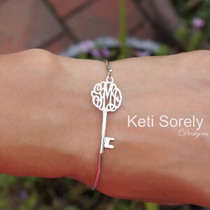Sideways Key Bracelet with Monogram Initials - Stackable Monogram Bangle - Key Bangle in Silver, Yellow or Rose Gold Overlay