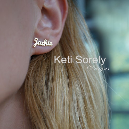 Nameplate Earrings in Solid Gold or Sterling Silver Order Etsy