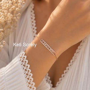 Personalized Roman Numerals Date Bracelet in Sterling Silver or Solid Gold.
