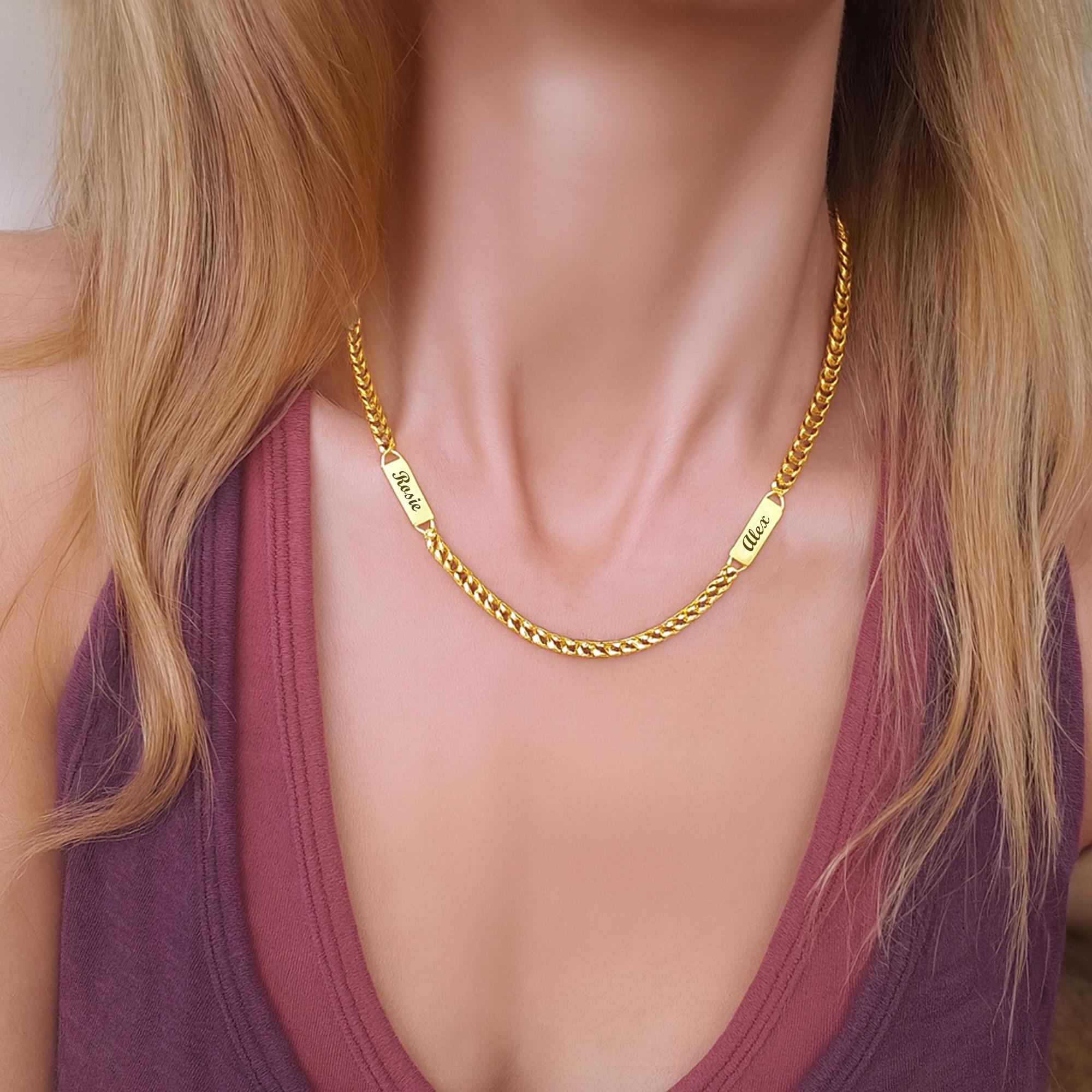 Name Engraved Chain Custom Engraved Curb Chain Necklace With Engraved Names, Initials or ...