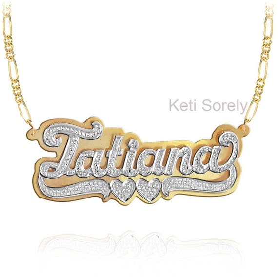 Handmade 3D Nameplate Necklace with Diamond Beading (Order Any Name) -  Yellow Gold, White Gold or Rose Gold