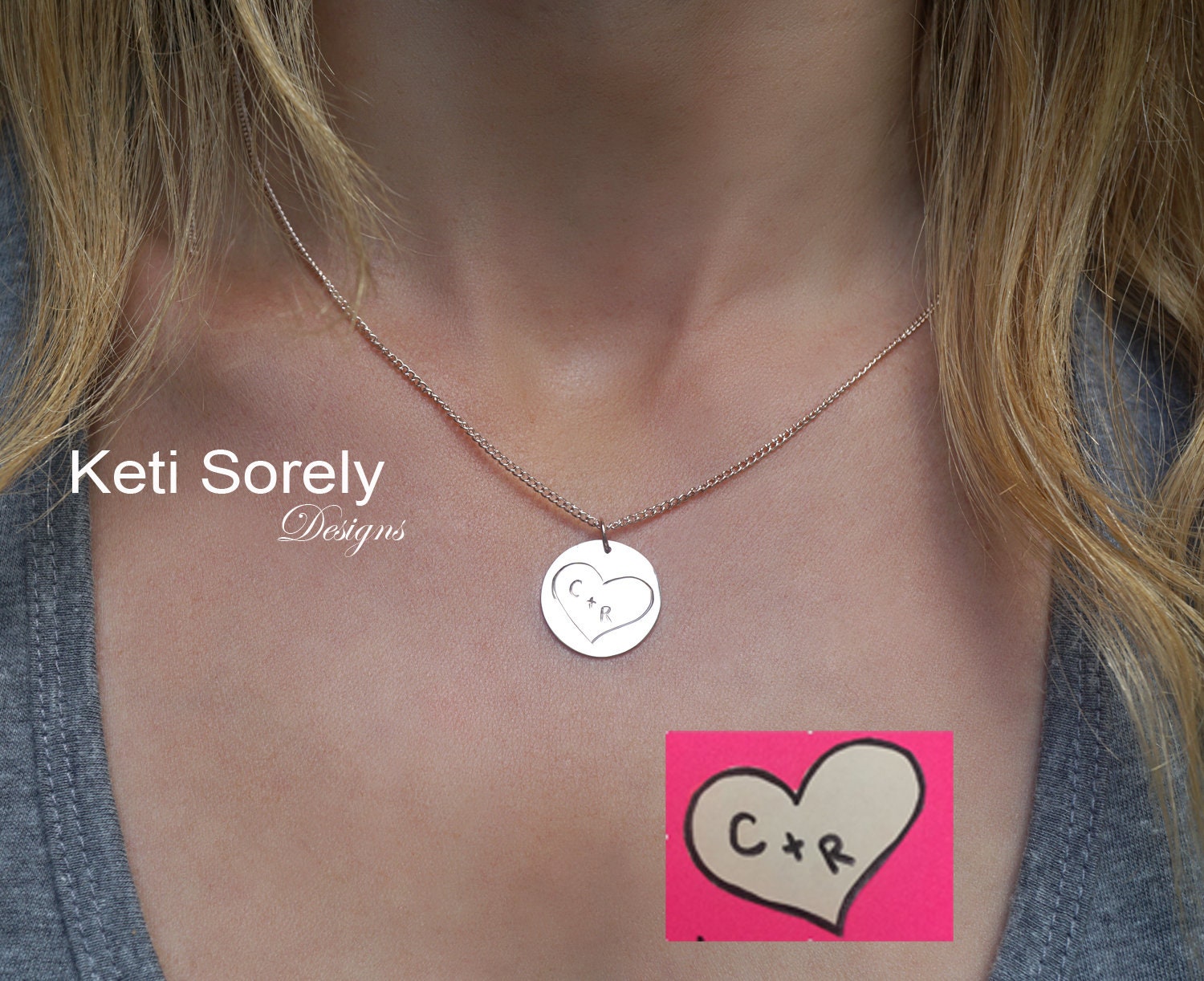 10K 刻印　ネックレス 10K、14K、18K、またはスターリングシルバーの、手書きでカスタム刻印