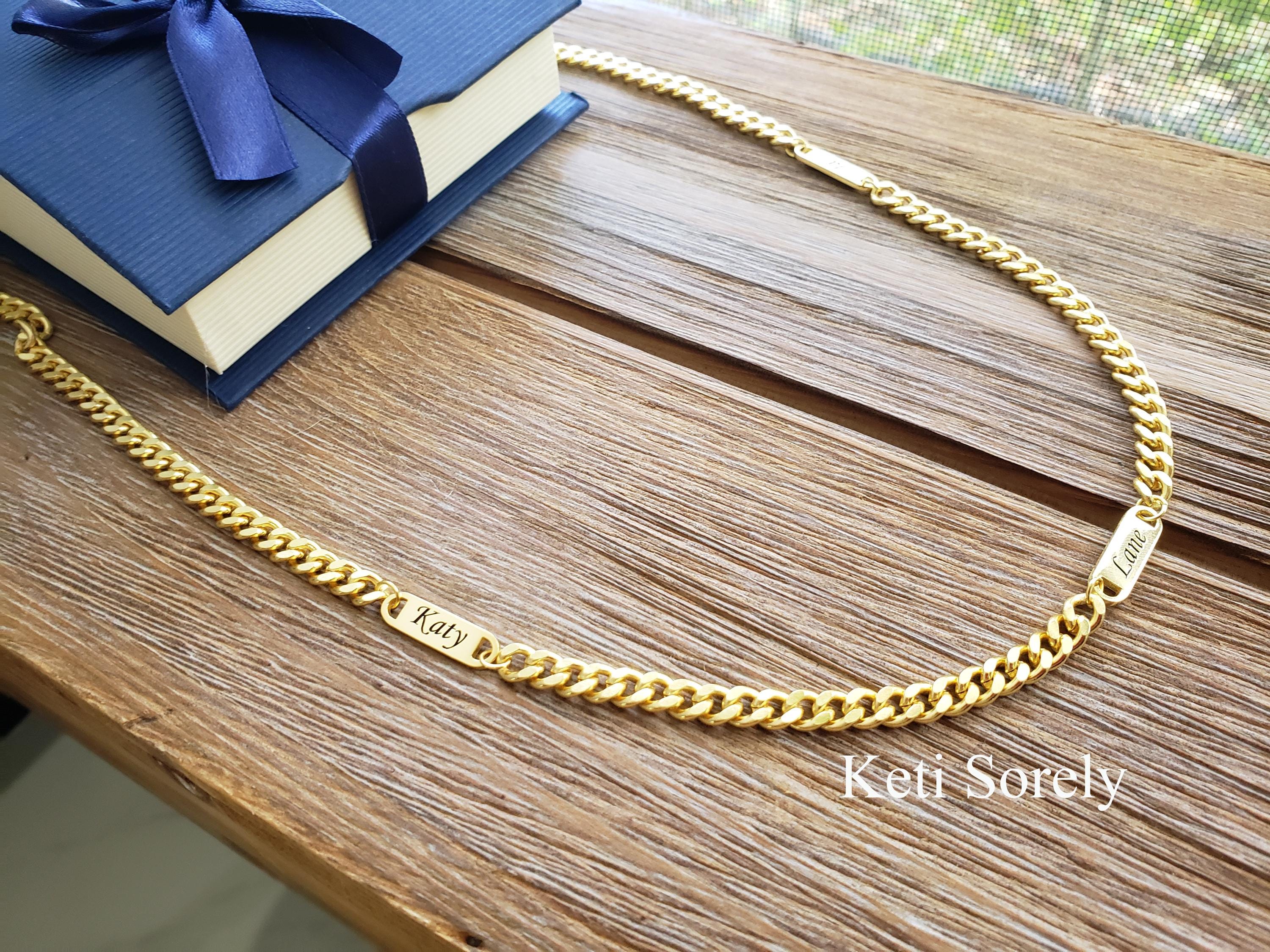 Name Engraved Chain Custom Engraved Curb Chain Necklace With Engraved Names, Initials or ...