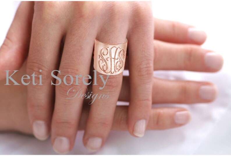 Monogrammed Cuff Ring Personalized Initials Ring in Rose Gold Solid Gold Or Silver Initials Cuff Ring Statement Ring