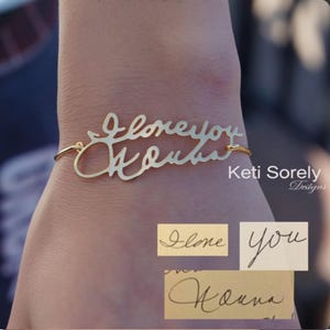 10K, 14K or 18K Solid Gold Personalized Bangle, Handwritten Signature Bangle, Handwritten Message Bracelet, Yellow or Rose Gold, Gold Filled
