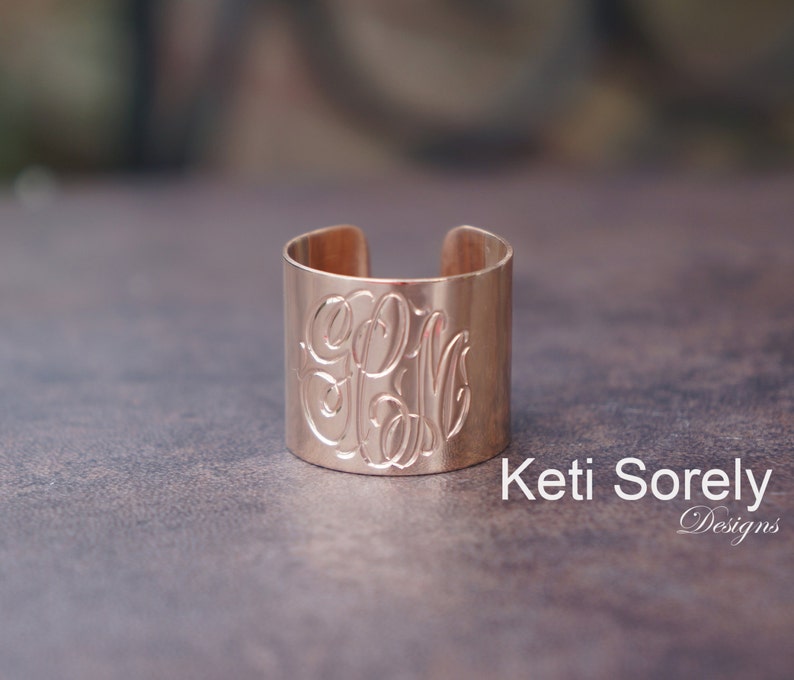Monogrammed Cuff Ring Personalized Initials Ring in Rose Gold Solid Gold Or Silver Initials Cuff Ring Statement Ring