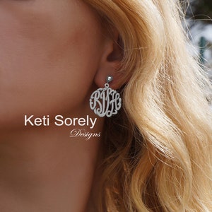 Personalized Monogram Earrings, Name Initial Earrings, Small to Large Sizes in Yellow Gold, Sterling Silver or Rose Gold image 2