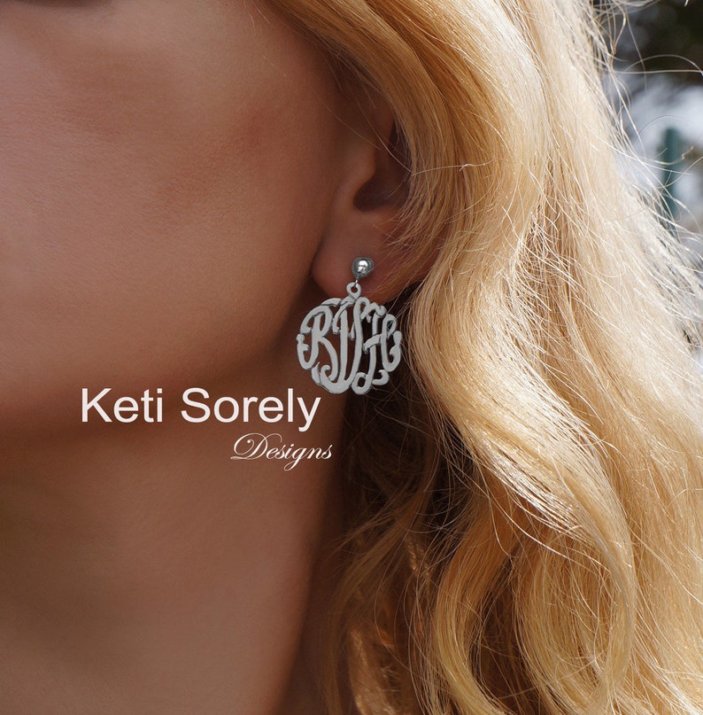 Personalized Monogram Earrings, Name Initial Earrings, Small to Large Sizes in Yellow Gold, Sterling Silver or Rose Gold image 2