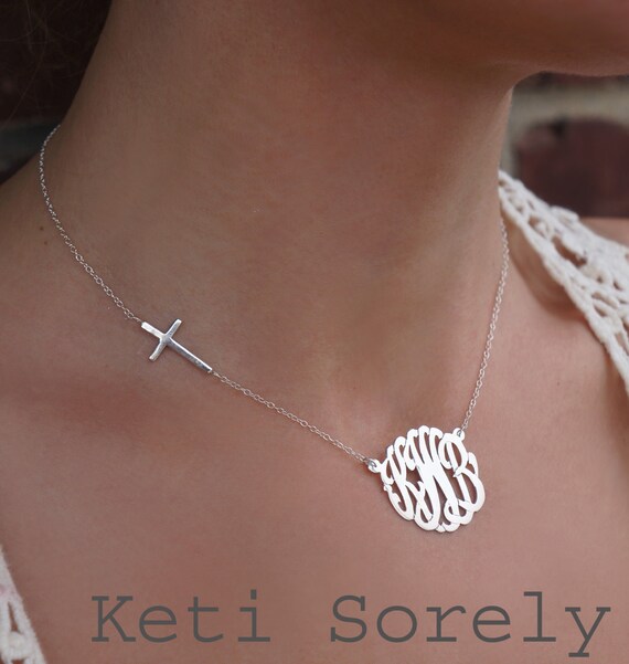 10K White Gold Monogram Necklace 