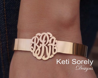 Monogram Cuff Bangle with Personalized Initials in Sterling Silver, Yellow or Rose Gold, Special Meaning Gift For Daughter, Wife, Sister.