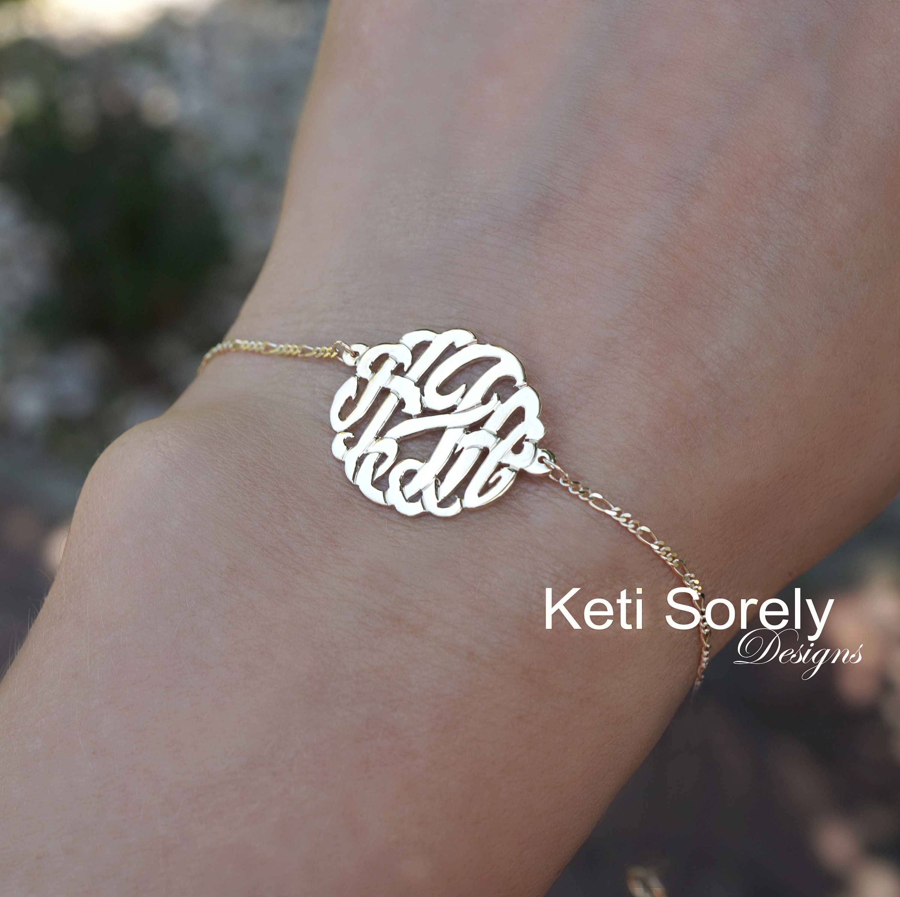 Personalized Initial Monogram Chain Bracelet in 14K White Gold