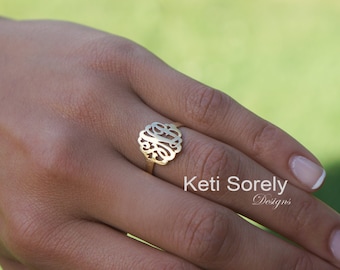 Small Monogram Initials Ring - Initials Ring - Customize It With Your Initials - 10K / 14K / 18K Solid Gold, Silver or 14k Goldfilled