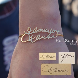Pulseira personalizada em ouro maciço 10K, 14K ou 18K, pulseira com assinatura manuscrita, pulseira com mensagem manuscrita, ouro amarelo ou rosa, banhada a ouro