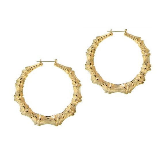 Hip Hop Large Bamboo Earrings With Yellow Gold Door Knocker Hoops