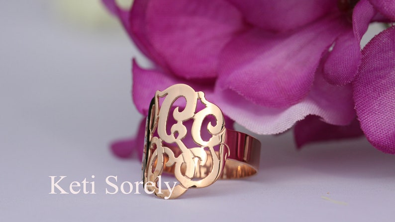 Order Any Name - 10K14K Rose Gold 14K GoldFilled or Sterling Silver and Rose Gold overlay. Designer Personalized Initials Ring