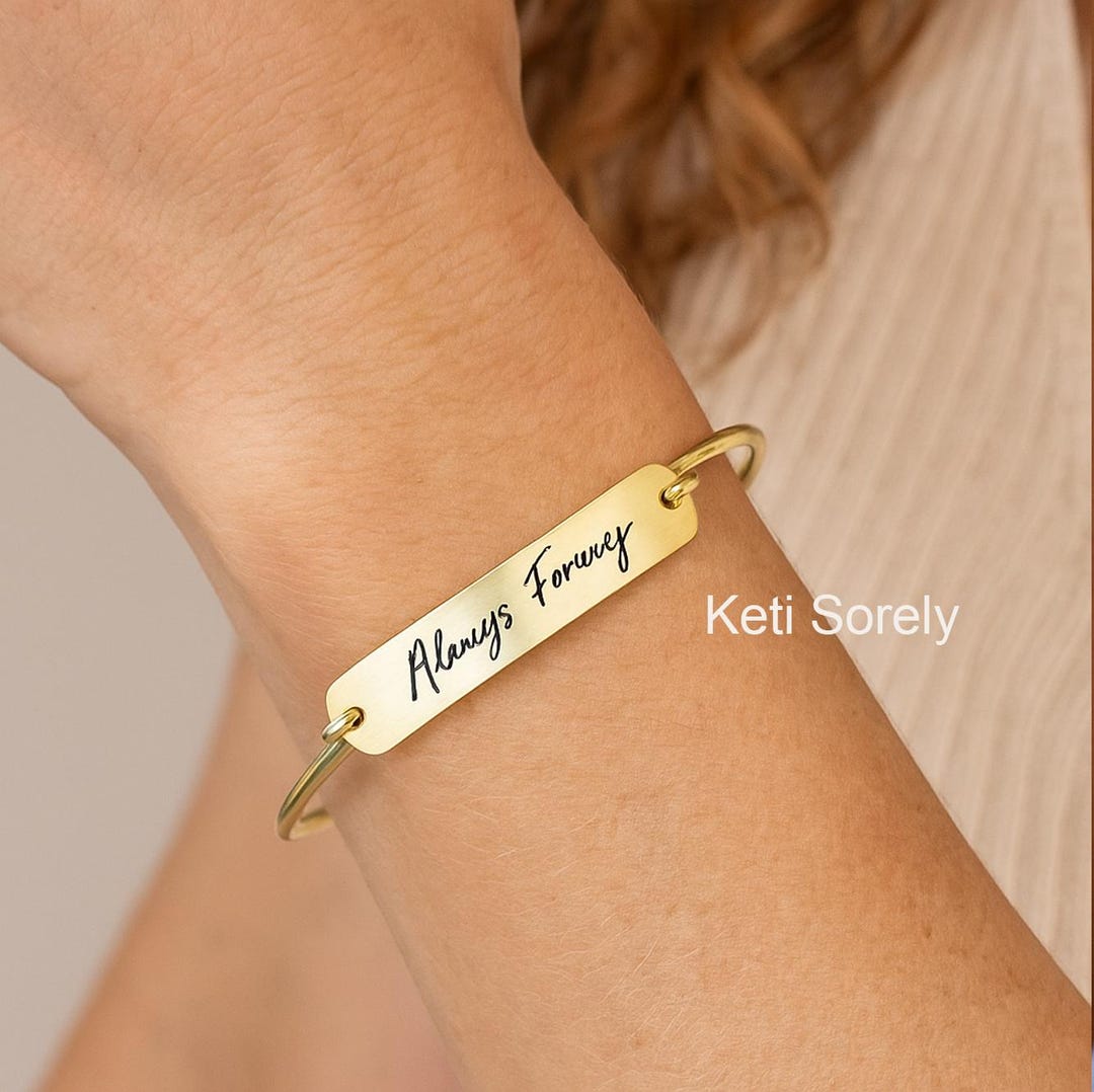 Custom Engraved Bar Bangle With Your Handwriting Message or Signature ...