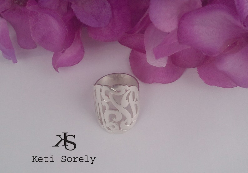 Script Monogram 18K Gold or Sterling Silver Silver Large Monogram Ring 1 14K Gold Initials Ring 10K Gold Personalized Ring