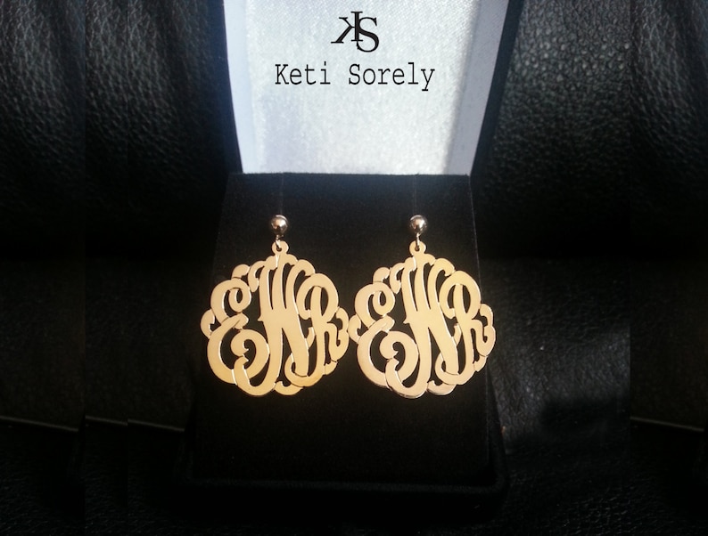 Personalized Monogram Earrings, Name Initial Earrings, Small to Large Sizes in Yellow Gold, Sterling Silver or Rose Gold image 5