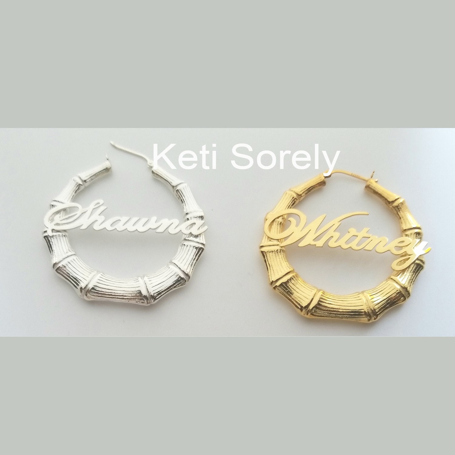 Custom The Cupid Bamboo Hoop Name Earrings - 14K Gold Over Silver / 3 Inches