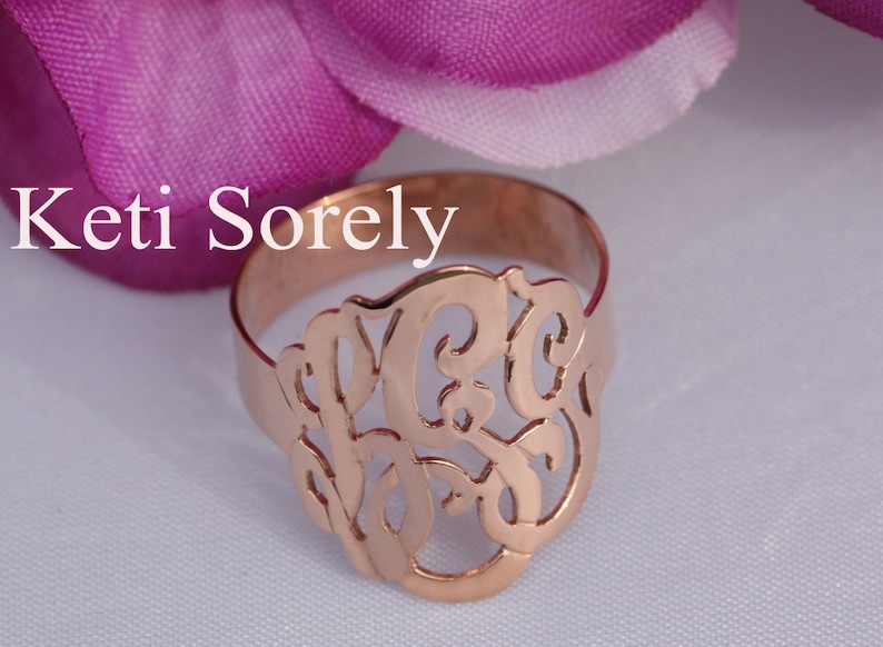 Order Any Name - 10K14K Rose Gold 14K GoldFilled or Sterling Silver and Rose Gold overlay. Designer Personalized Initials Ring