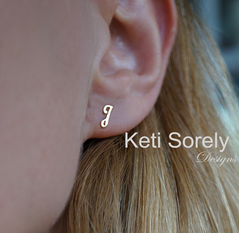 Order Your Initials Personalized Stud Earrings 10K Yellow Gold 14K or 18K Solid Gold Single Initial Earrings Rose Gold White Gold
