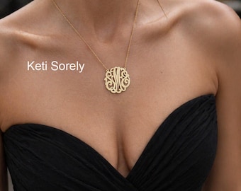 Monogram Necklace With Personalized Initials, Small To Large Sizes in Silver, Yellow Gold or Rose Gold, Custom Made Gifts for Woman or Girl.