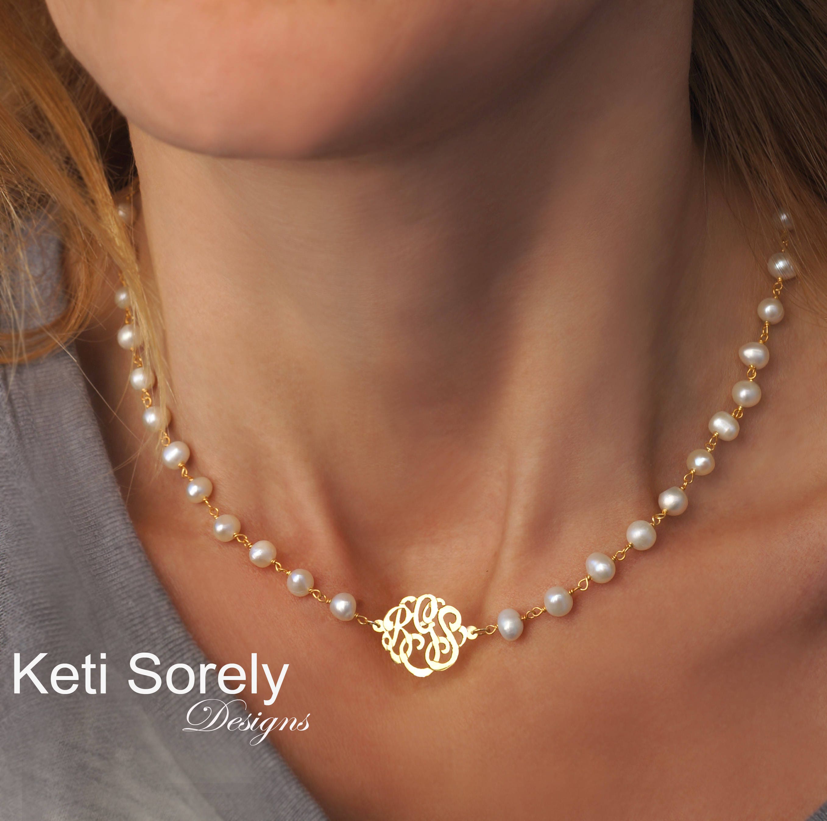 Natural Pearls Necklace With Monogram 