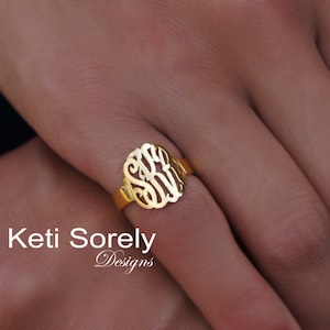 10K, 14K  or 18K Solid Gold, Silver or 14k Gold-filled Small Monogram Ring, Order Any Initials in Yellow, Rose or White Gold